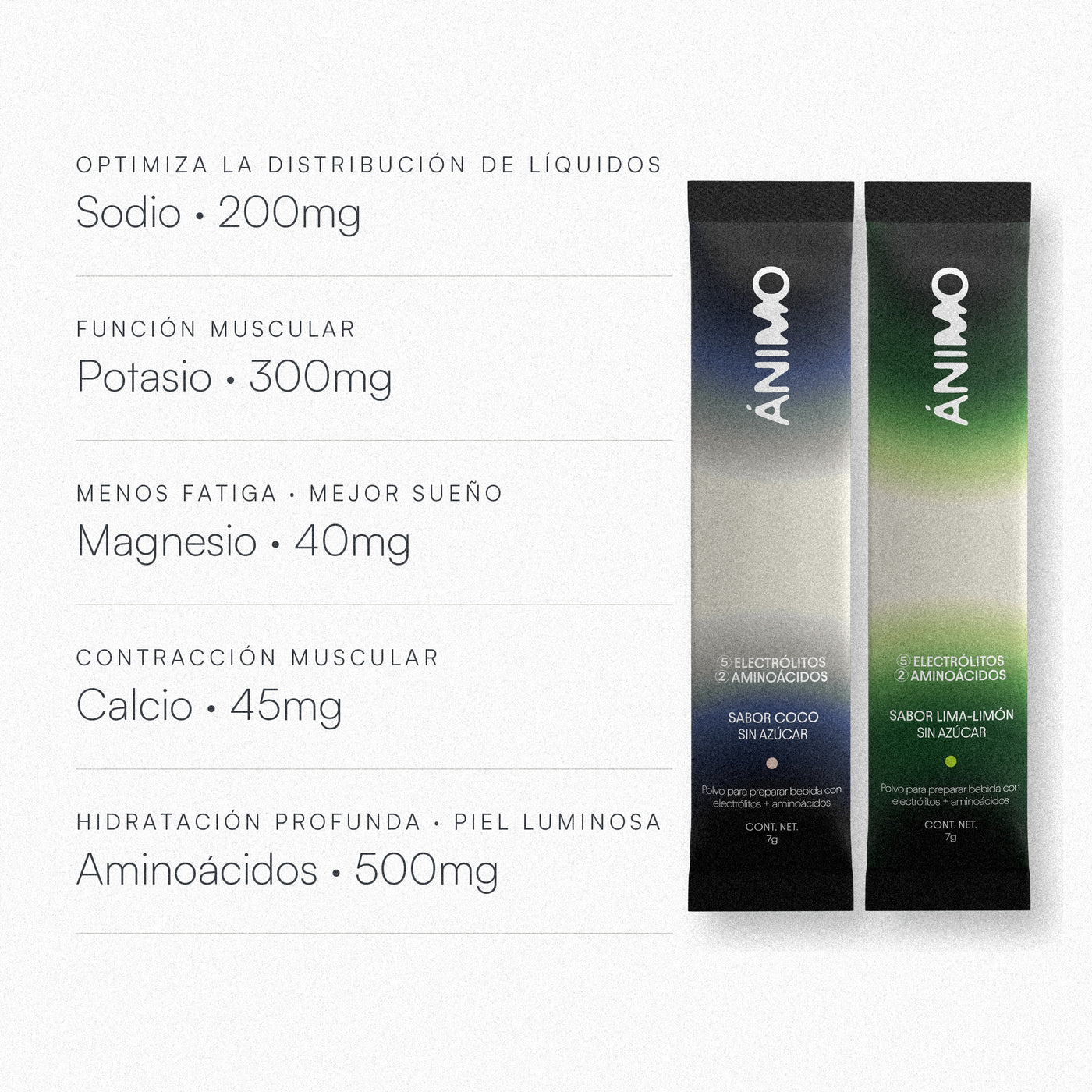 DUO ÁNIMO — 200mg sodio, 300mg potasio, 40mg magnesio, 45mg calcio y 500mg aminoácidos por stick — imagen 4
